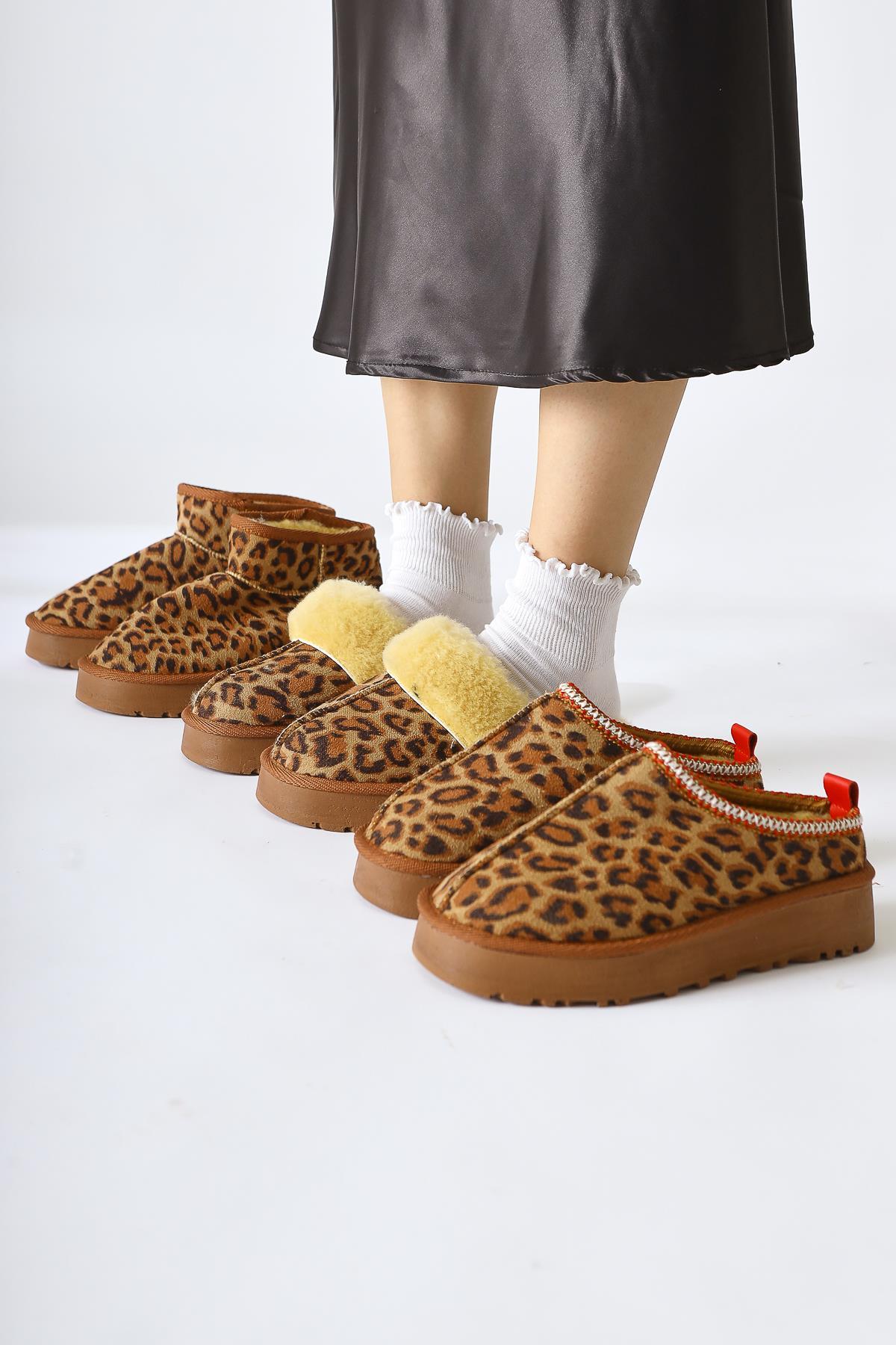 Anne-Margrete – Leopard-Print Suede Vegan Material Faux-Fur-Detail Slide