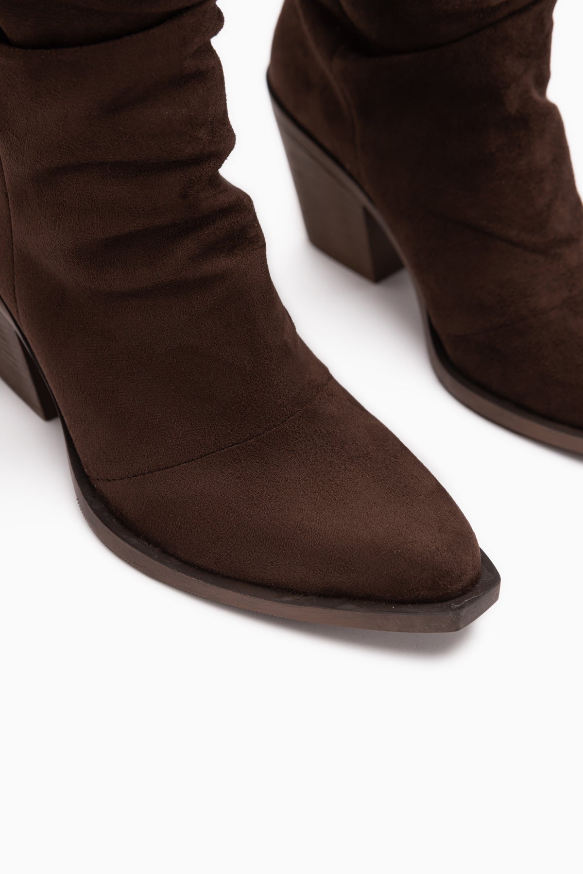 Reba Brown Suede Pleated Thick Heeled Women’s Long Cowboy Boots