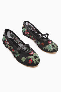 Jolin Mint Green Embroidered Buckle Women's Ballet Flat