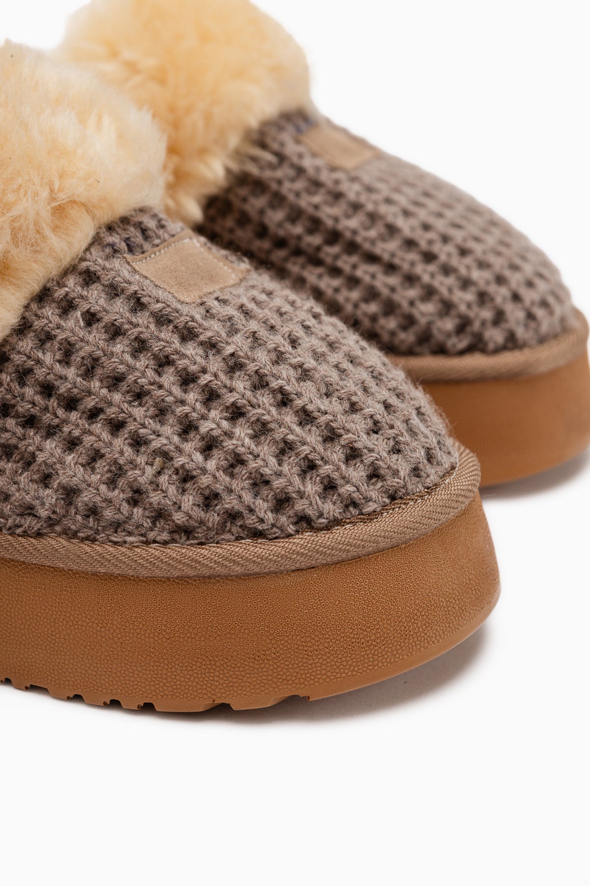 Mariza Beige Plush Knit Fur Lined Women’s Slippers