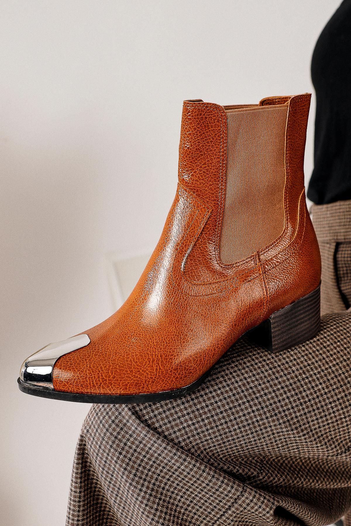 Micki – Cognac Pointed-Toe Metal-Detail Boot (Women)