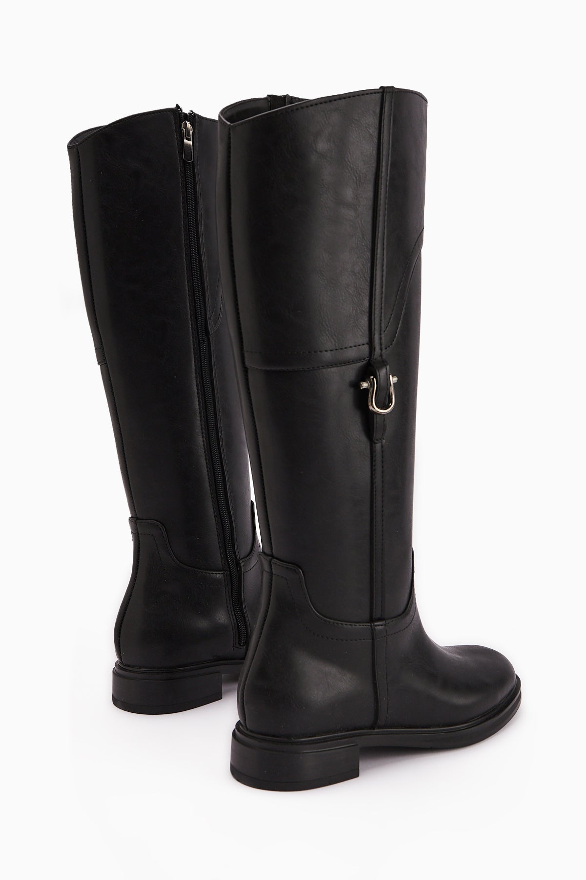 Caterine Black Buckle Detailed Short Heeled Boots