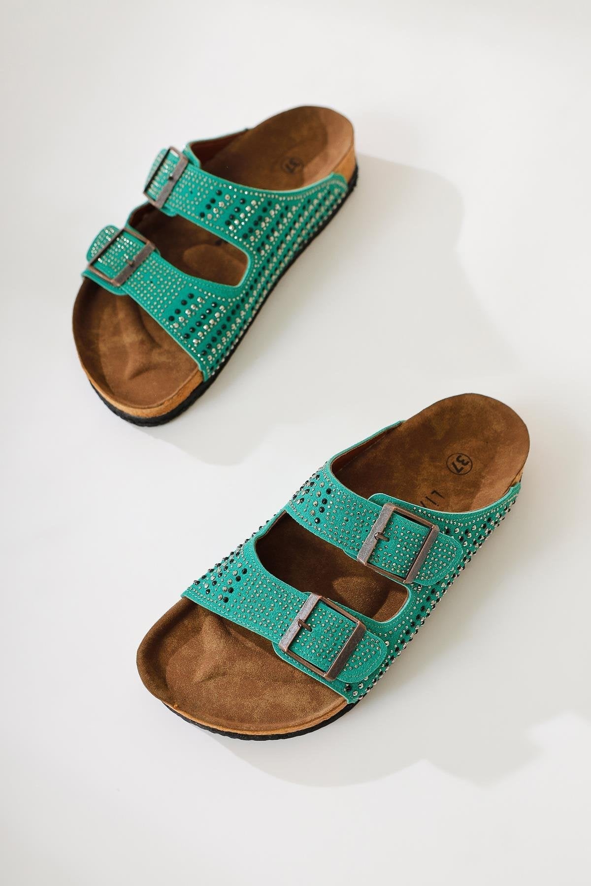 Aire Green Double-Strap Gemstone Detail Slides