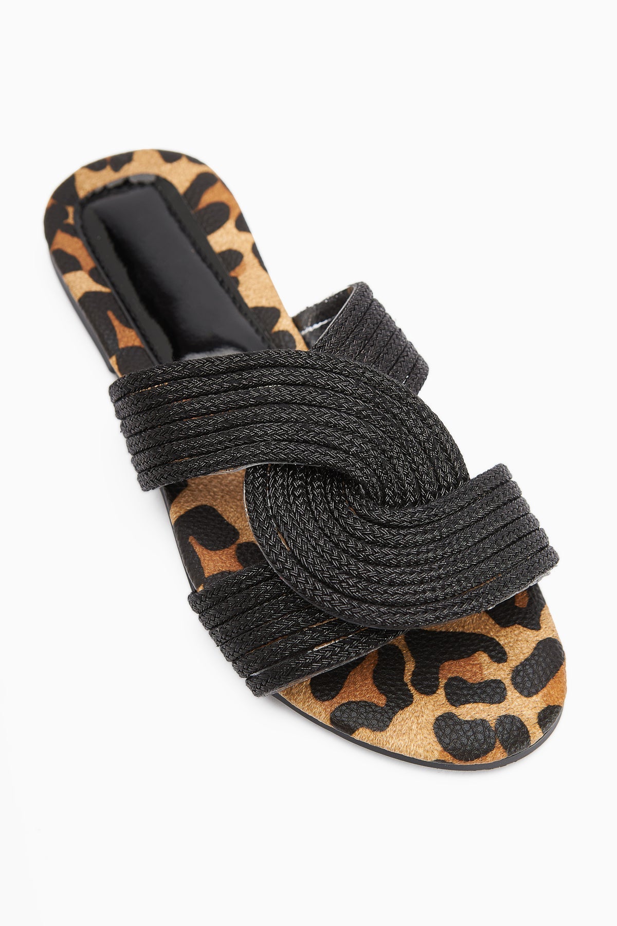Nihaal – Black Cross-Strap Flat Sole Slide (Women)