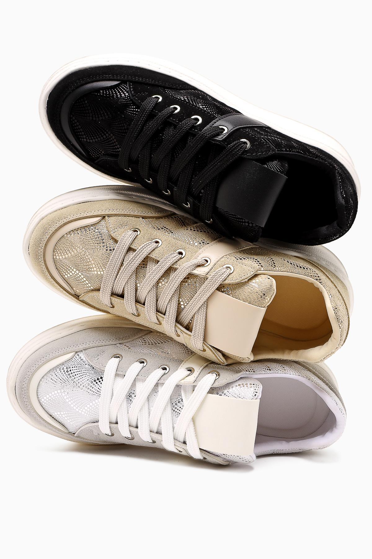 Julissa – Black Suede Shiny-Pattern Thick Sole Sneakers (Women)