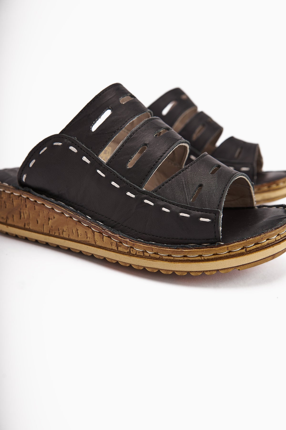 Joelle Genuine Leather Black Comfort Laser Cut Slippers