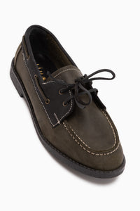 Janica Genuine Leather Khaki Lace-Up Women’s Moccasin Shoes