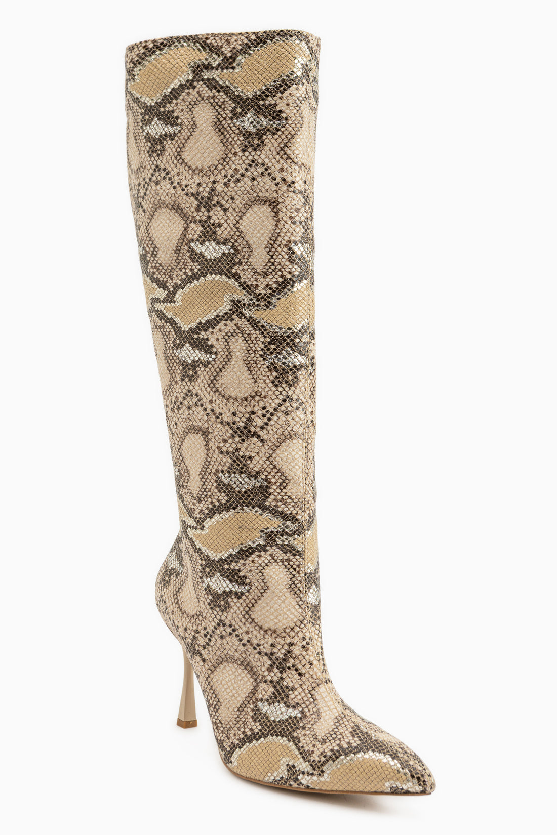 Jana Beige Snake Patterned Pointed Toe Women’s Heeled Boots