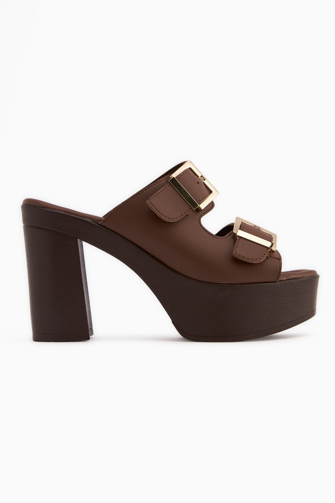 Leida Brown Buckled Platform Heeled Women’s Slippers
