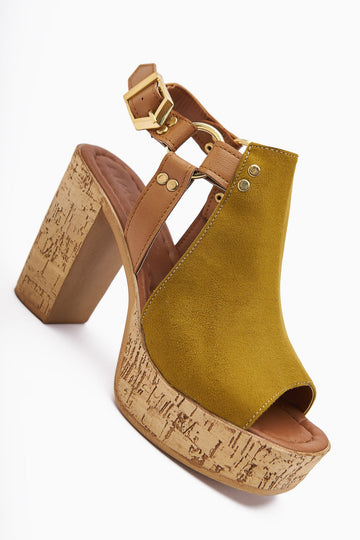 Hadel Green Suede Belted Platform Heel Women's Sandals