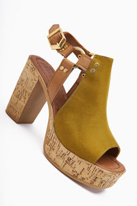 Hadel Green Suede Belted Platform Heel Women's Sandals
