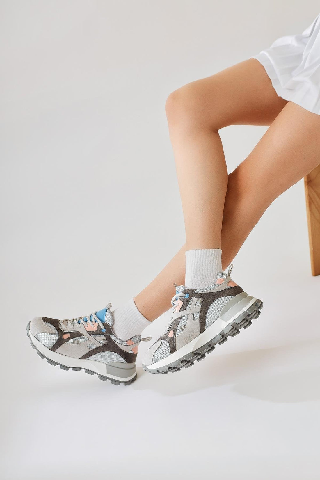 Siska Blue-Grey High-Platform Lace-Up Sneakers