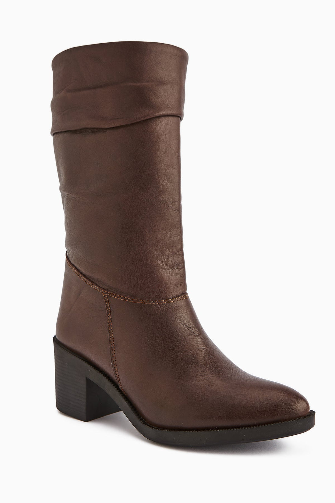 Sahara – Genuine Leather Brown Gusseted Zippered Knee-High Boot (Women)