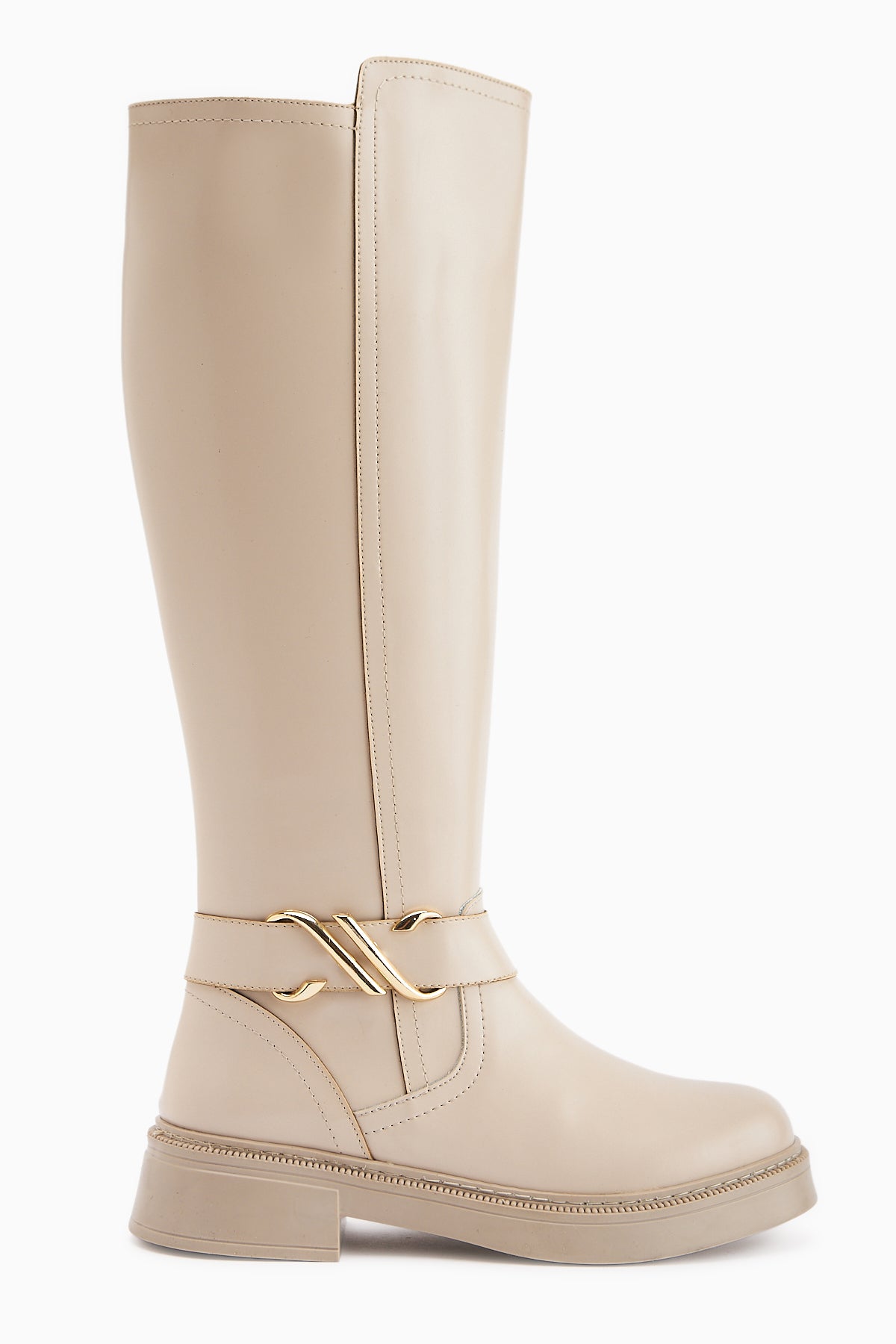 Birgita Beige Buckle Detailed Zipper Women’s Boots