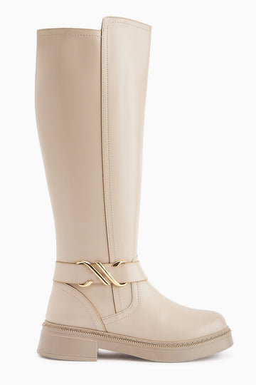 Birgita Beige Buckle Detailed Zipper Women’s Boots