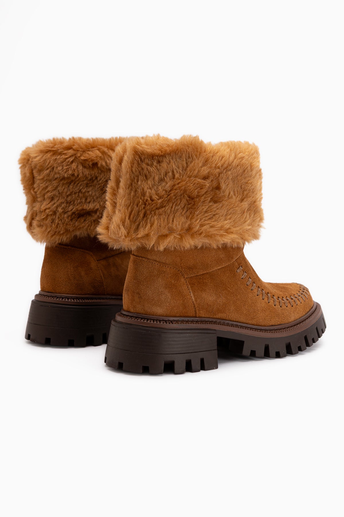 Avril Genuine Leather Tan Suede Fur Women’s Long Boots