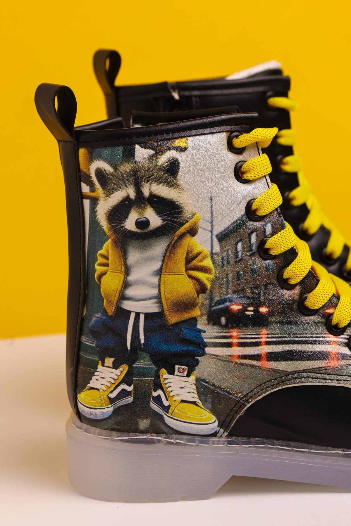 Dora Black Striped Character Print Lace-Up Kids' Boots