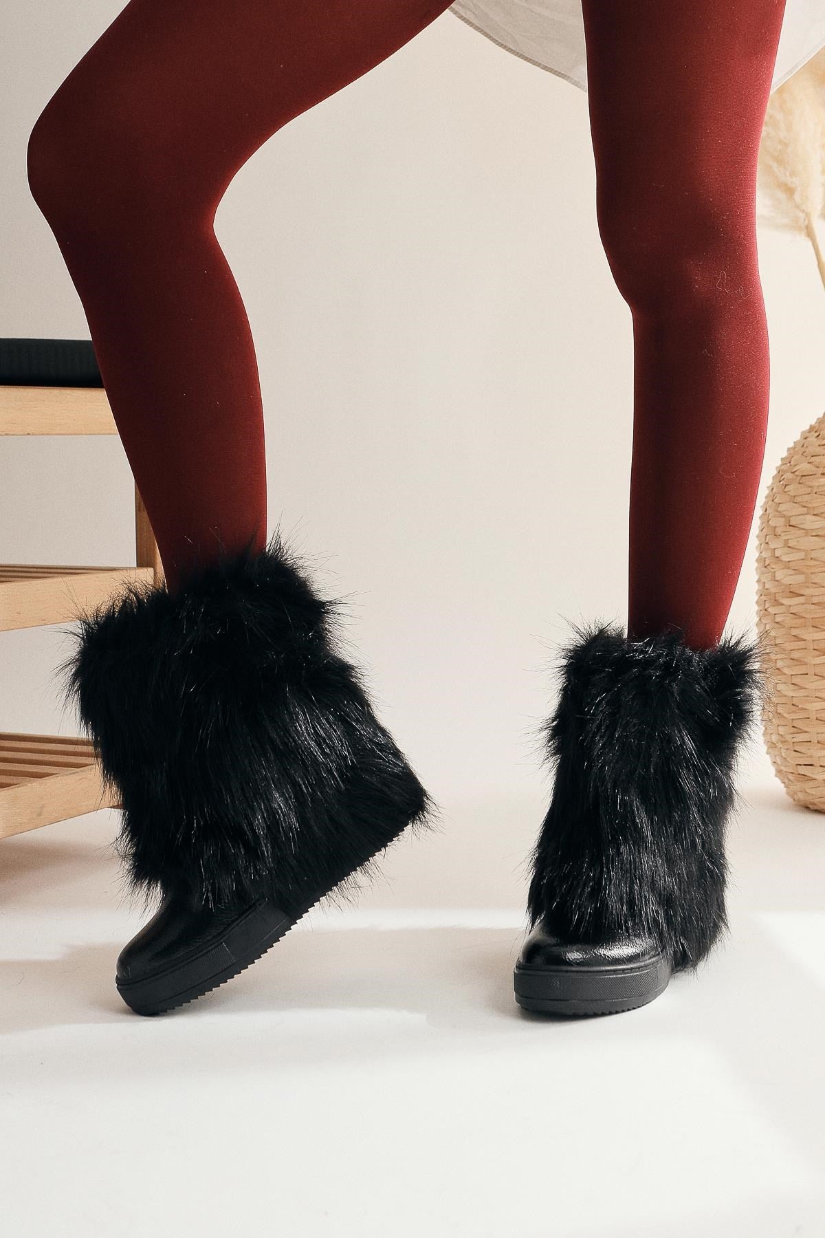Randi Black Hidden Heel Feathered Women’s Boots