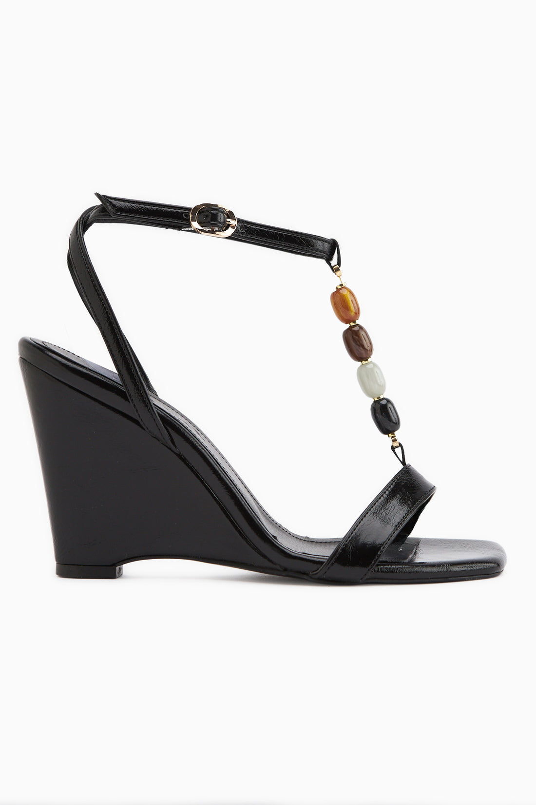 Rosana Black Beaded Ankle Strap Women’s Heeled Sandal