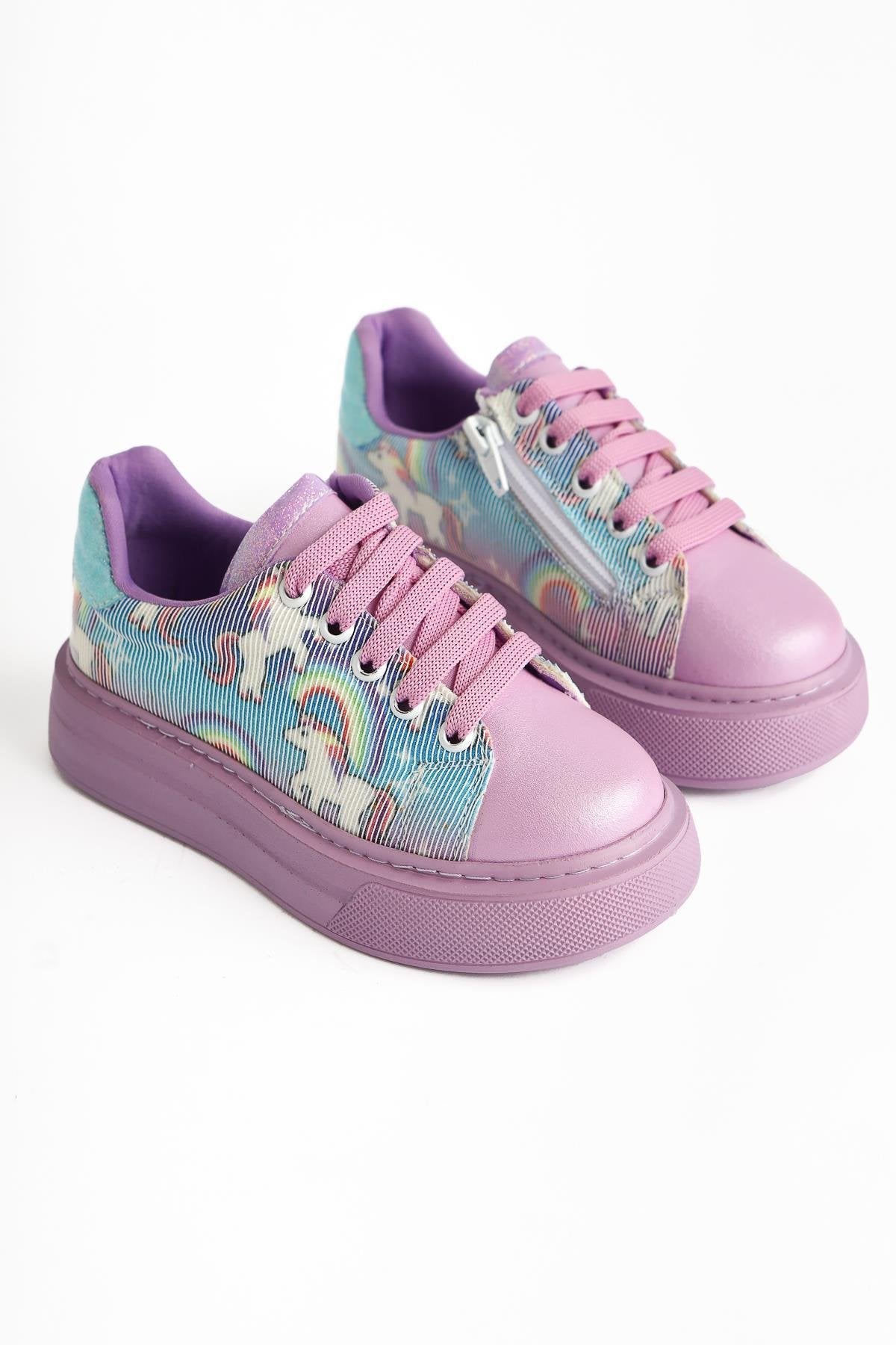 Kenia Lilac Unicorn Printed Kids' Athletic Shoes