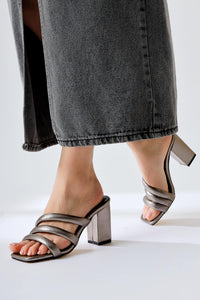 Sasima Platinum Snake Print Strap Heeled Slipper