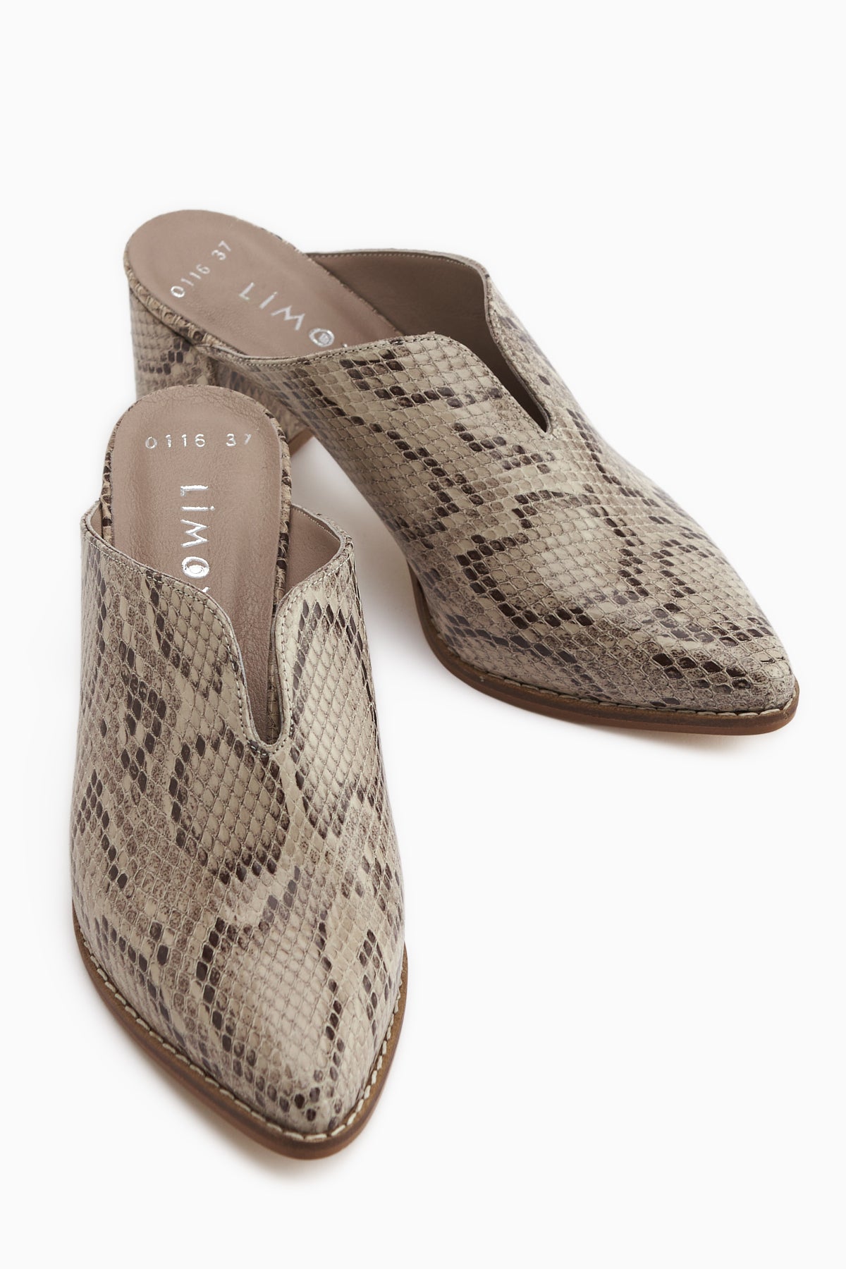 Rachel Genuine Leather Beige Snake Patterned Women’s Heeled Slippers