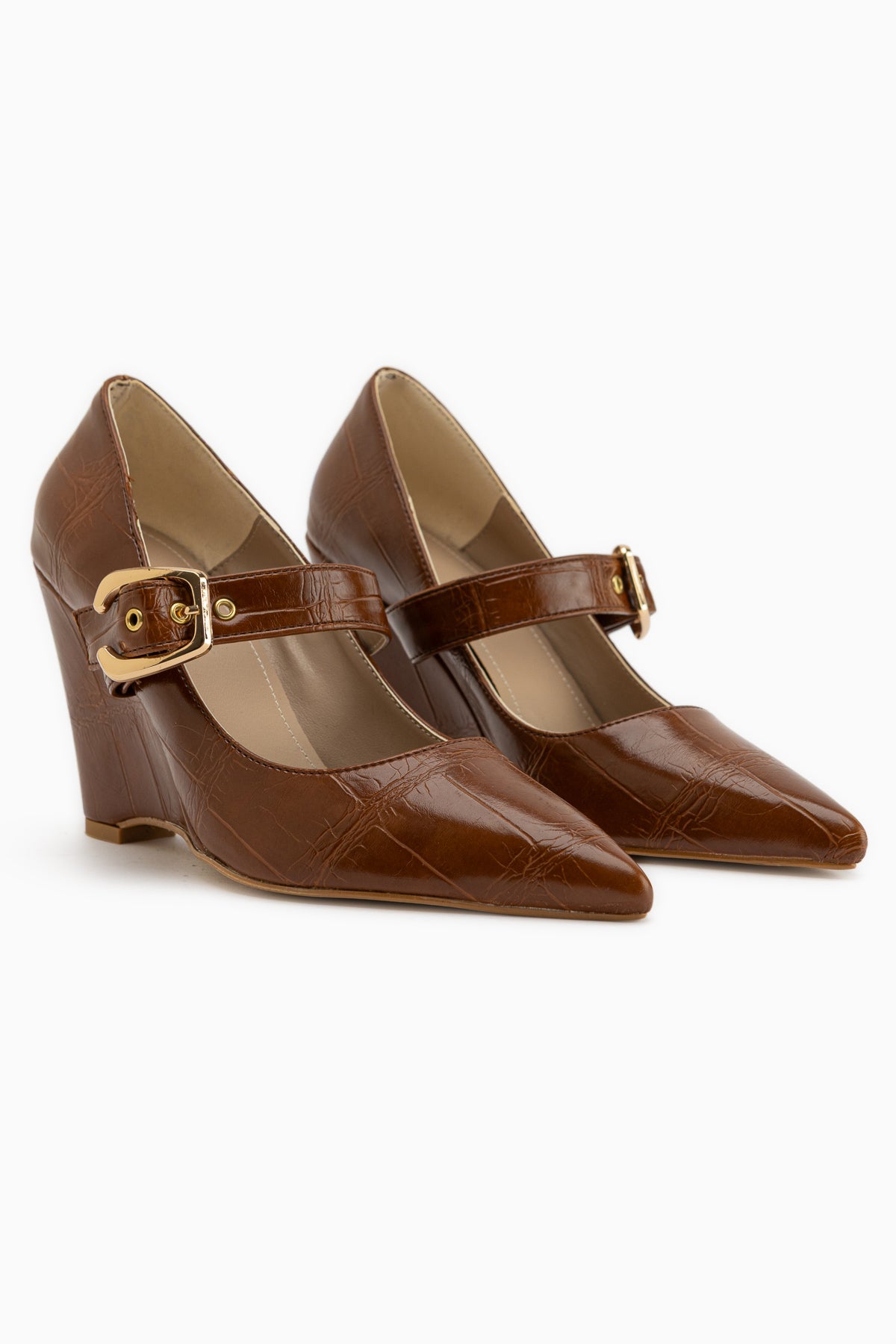 Jody Brown Buckle Detailed Pointed Toe Women’s Heeled Shoes