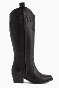 Lara Genuine Leather – Black Heeled Western Knee-High Boot (Women)
