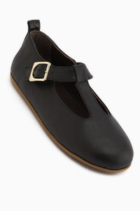 Danni Genuine Leather Black Belted Women’s Ballet Flats