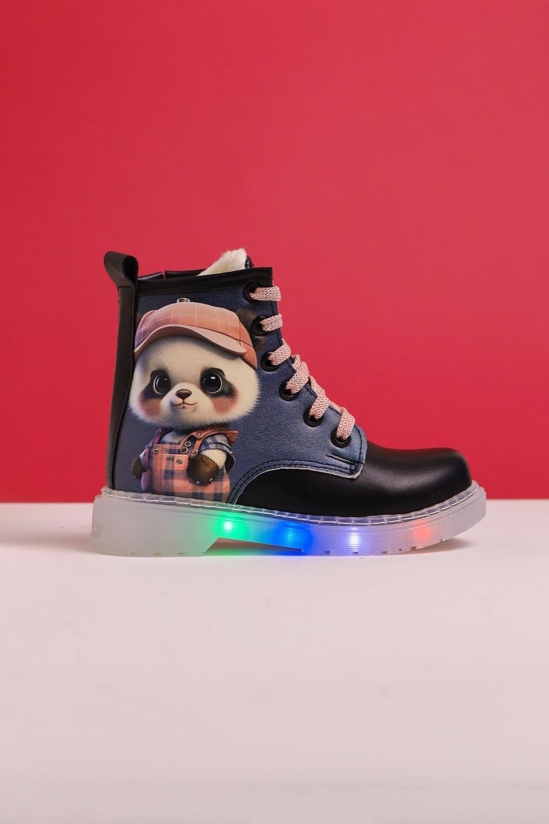 Liam Black Striped Character Print Lace-Up Kids' Boots