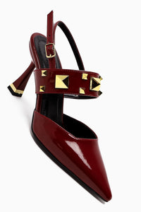 Yasemin Burgundy Patent Closed Toe Heeled Women’s Shoes