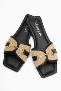 Elanor Black Women's Flat Slippers with Buckle