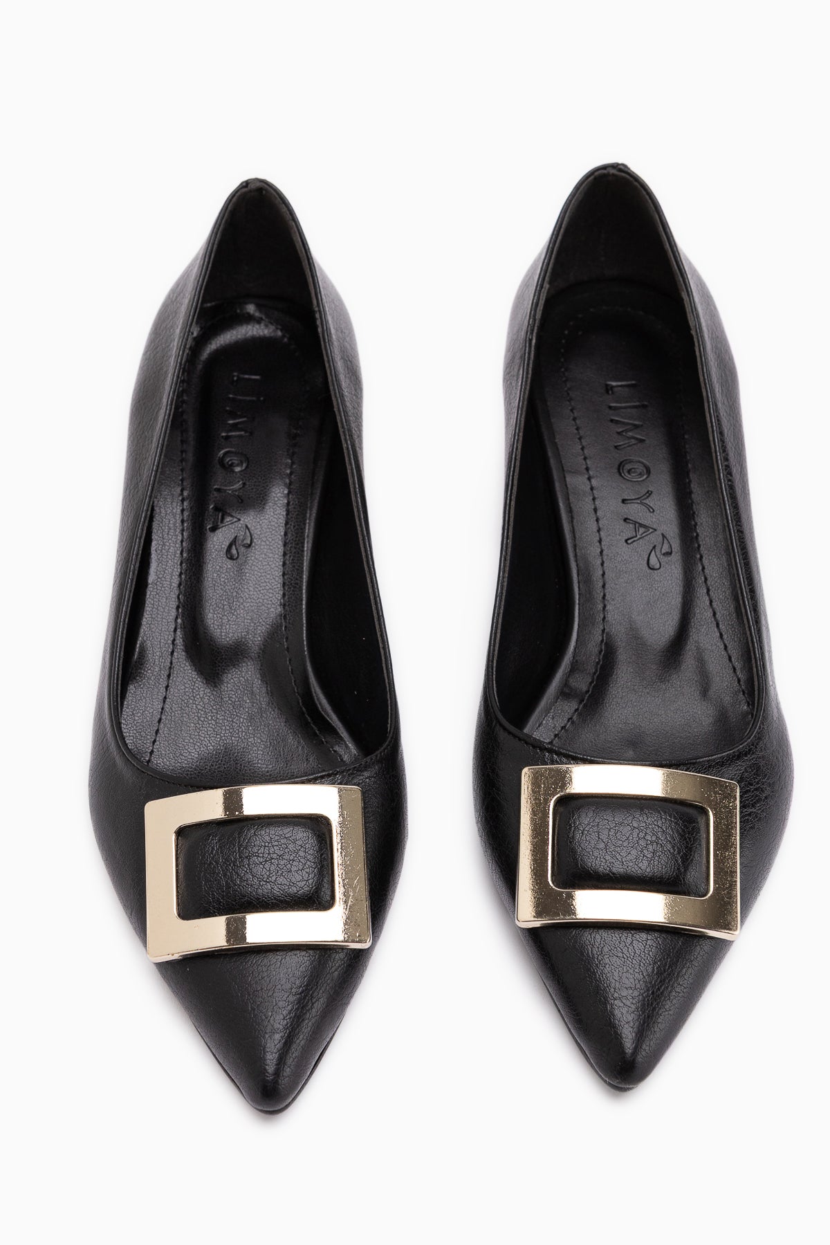 Charoline Black Buckled Short Heeled Pointed Toe Shoes