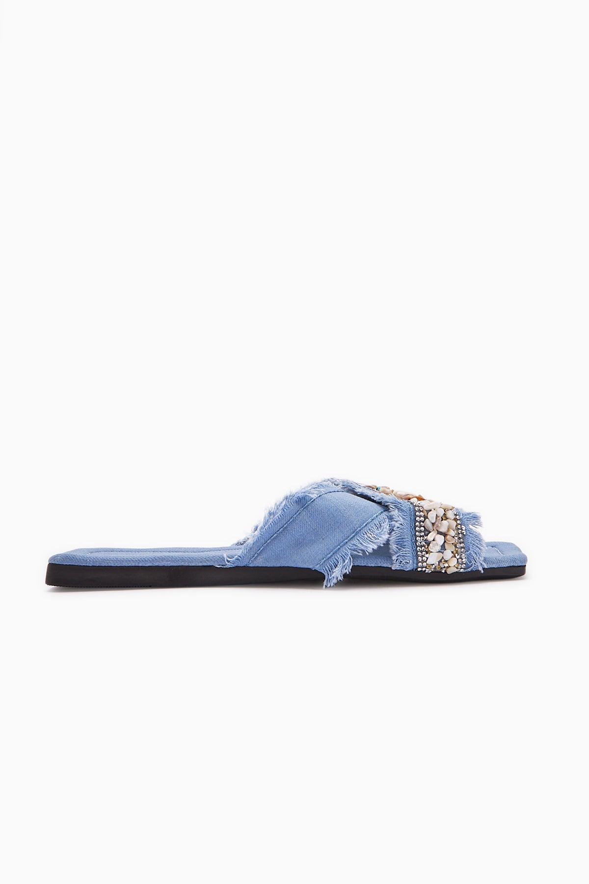 Felisa Blue Stone and Sea Shell Embellished Bohemian Women's Slippers
