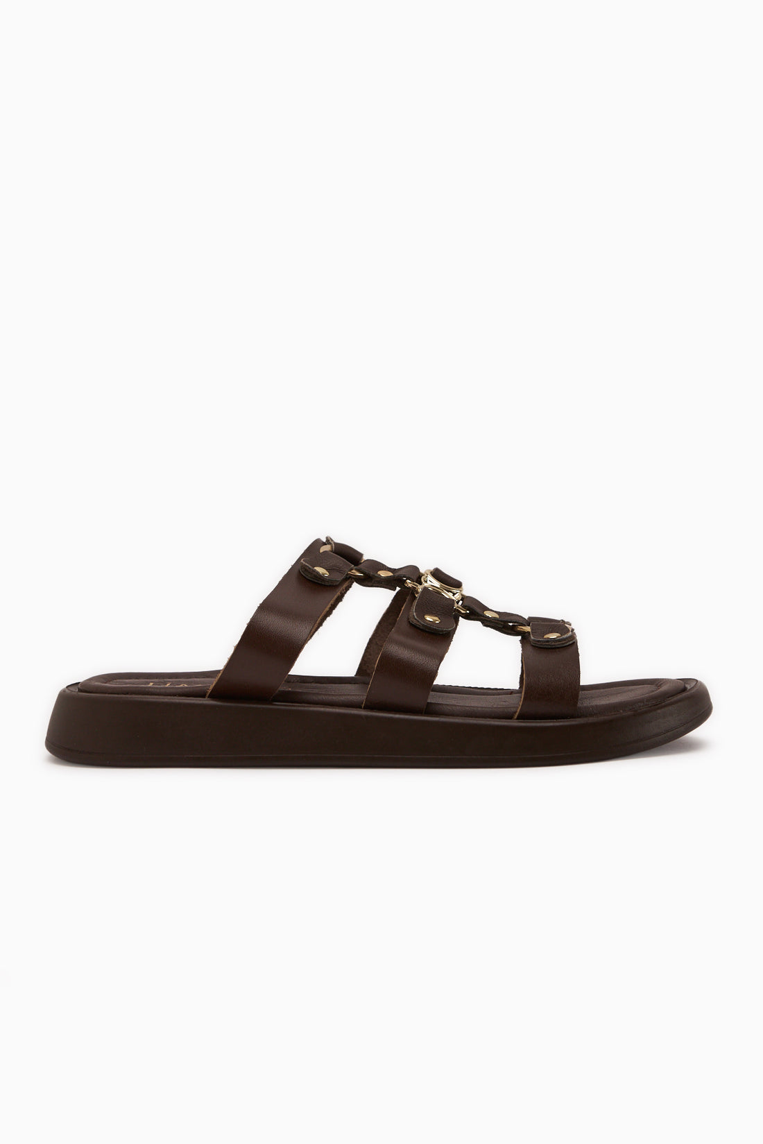 Blenda Genuine Leather Brown Buckled Women’s Slippers