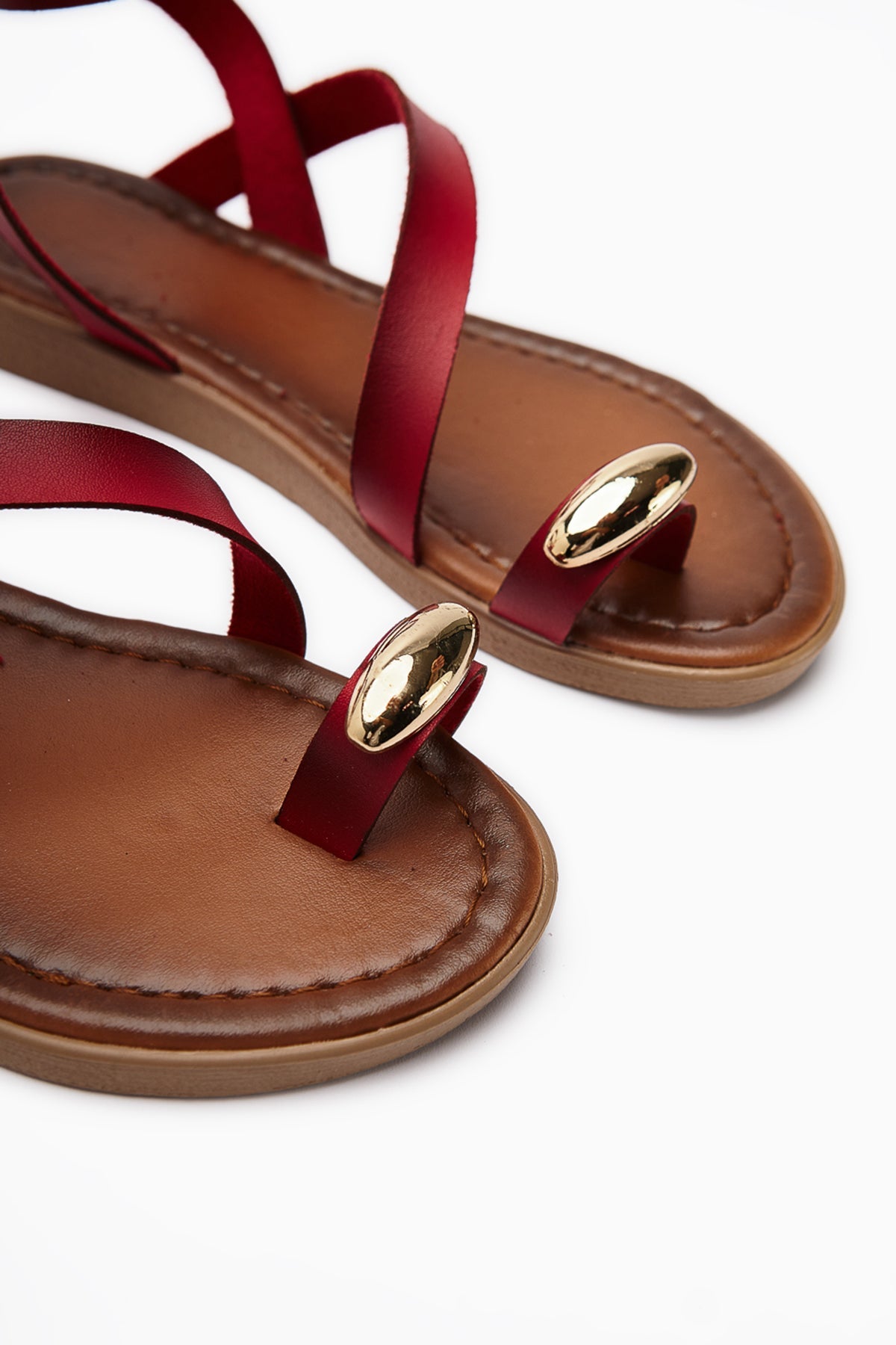 Anisa Red Cross-Strap Buckled Women's Thong Sandals