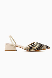 Rosa Beige Pointed Toe Woven Short Heeled Women’s Sandal