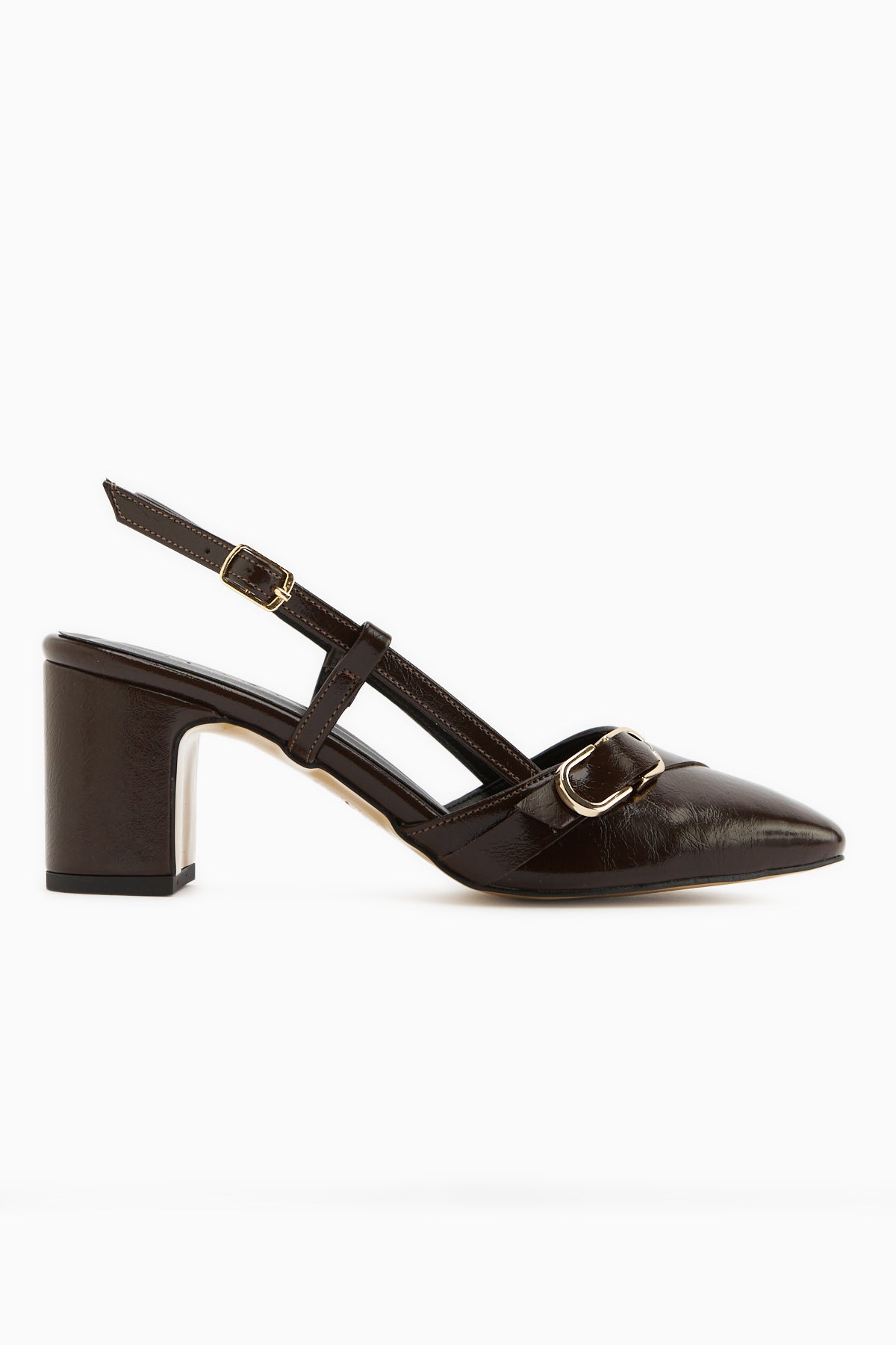 Judy Brown Metal Buckle Square Toe Women’s Heeled Shoes