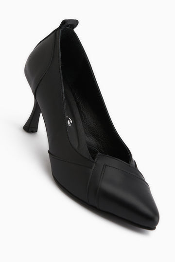 Mirella Genuine Leather Black Heeled Shoes
