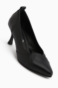 Mirella Genuine Leather Black Heeled Shoes