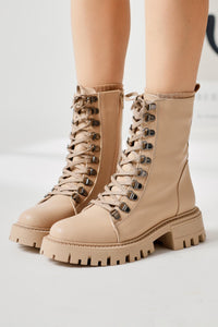 Suzette – Nude Lace-Up Thick-Sole Boot (Women)