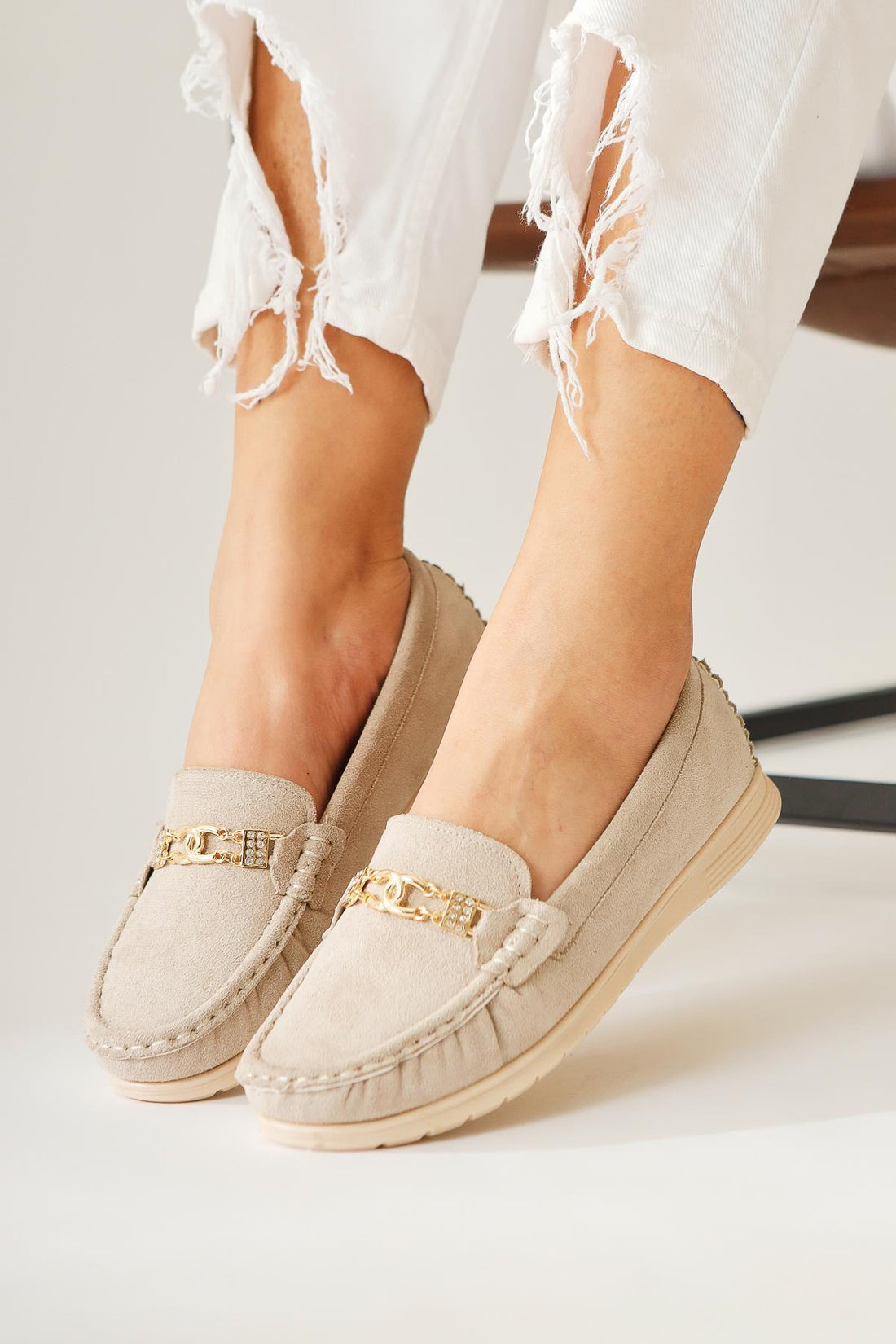 Turi Cream Suede Buckle-Detailed Casual Shoe