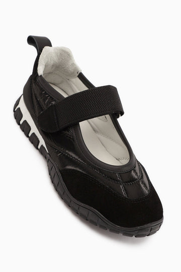 Nora Black Fur-Lined Velcro Sporty Ballet Flat