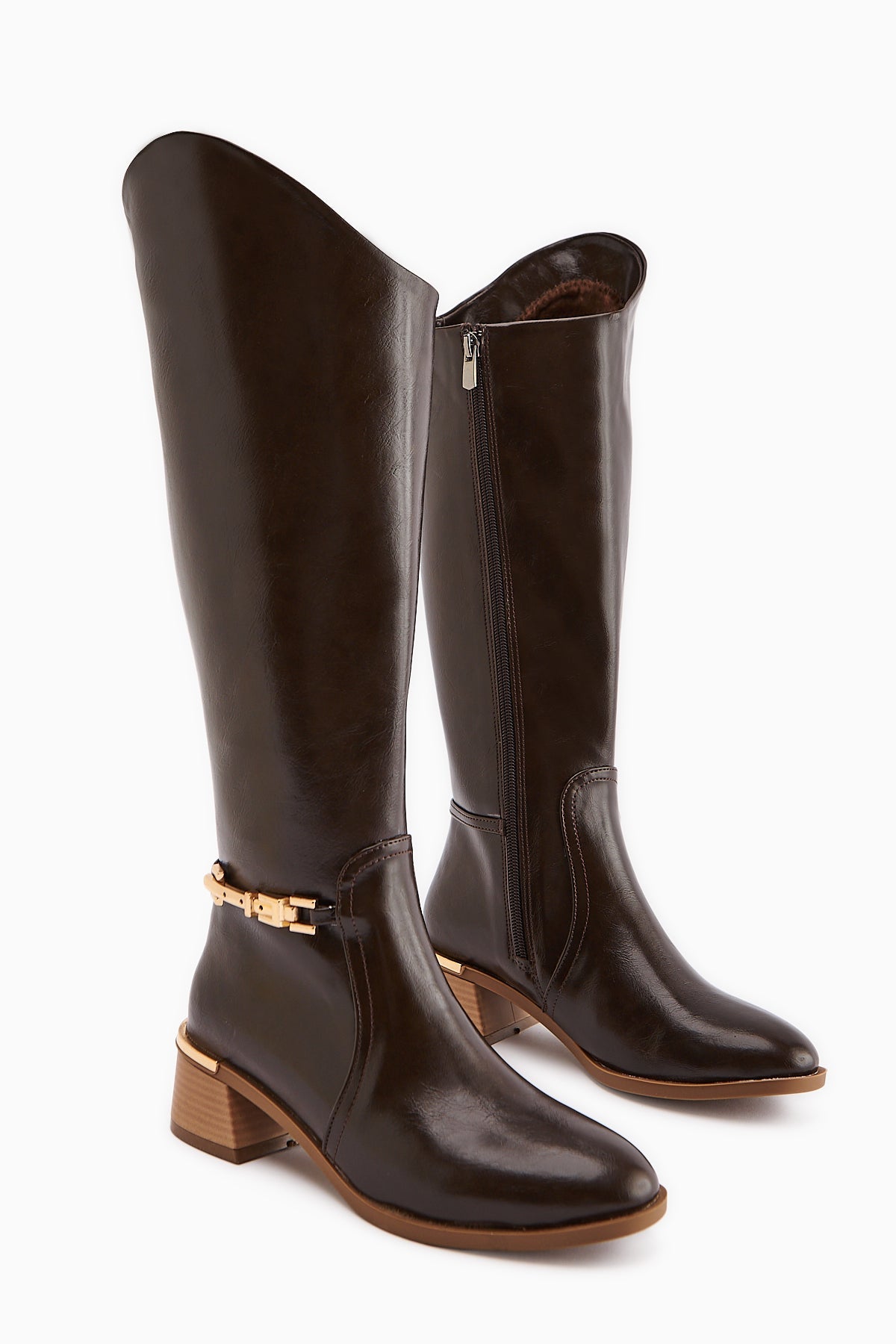 Kamilla – Brown Buckle-Detail Knee-High Boot (Women)
