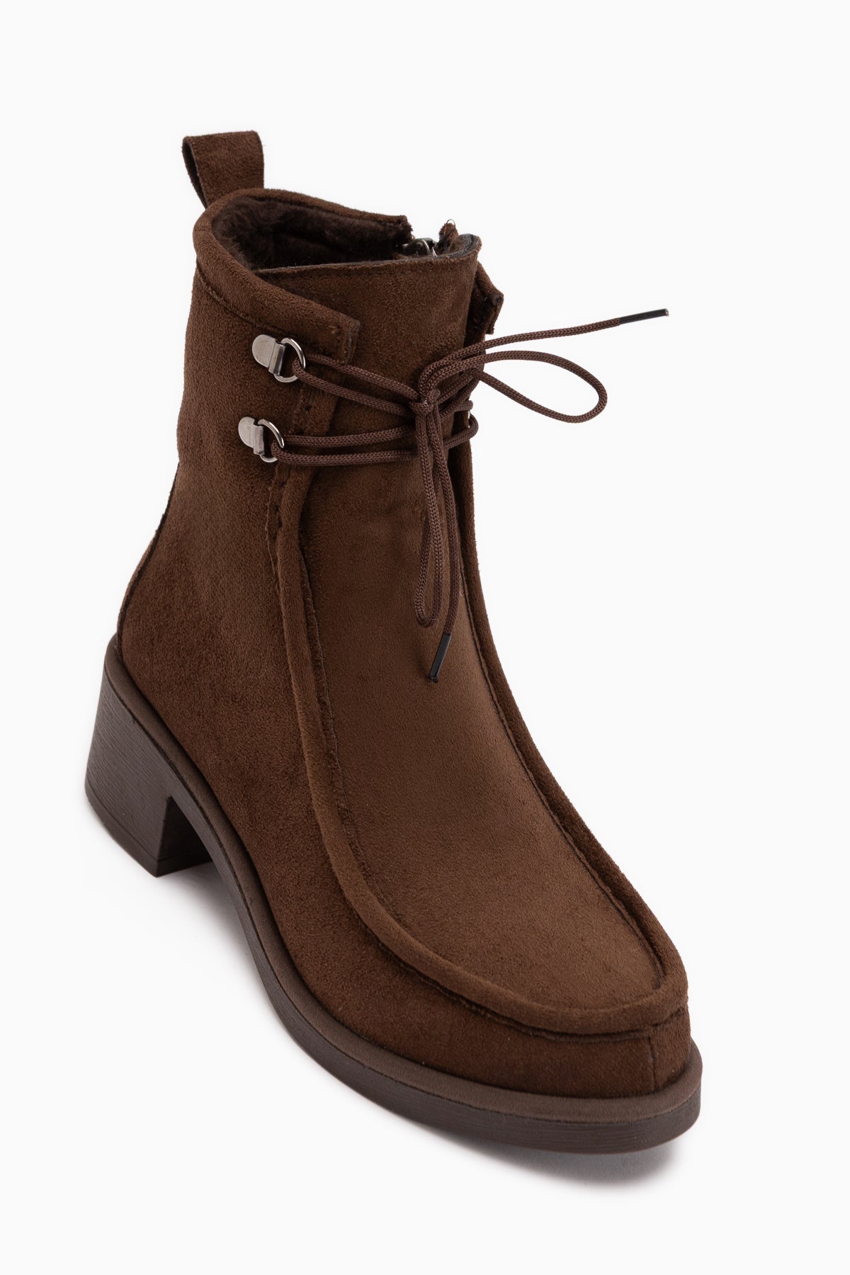 Joey Coffee Suede Lace-Up Chunky Heeled Women’s Boots