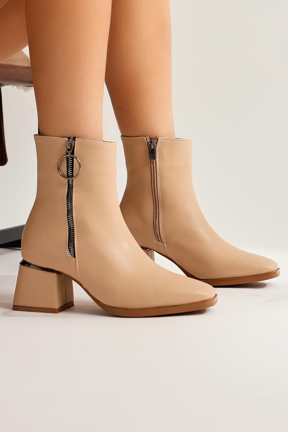 Deyana Beige Boot with Zipper Accessory