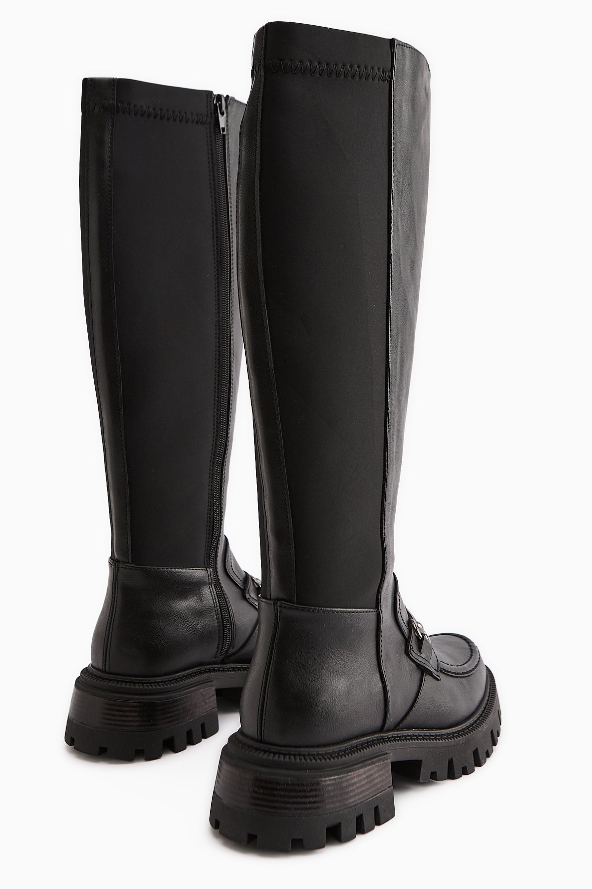 Meli Black Stretch Wide Calf Buckle Detailed Diving Fabric Boots
