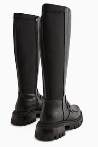 Meli Black Stretch Wide Calf Buckle Detailed Diving Fabric Boots