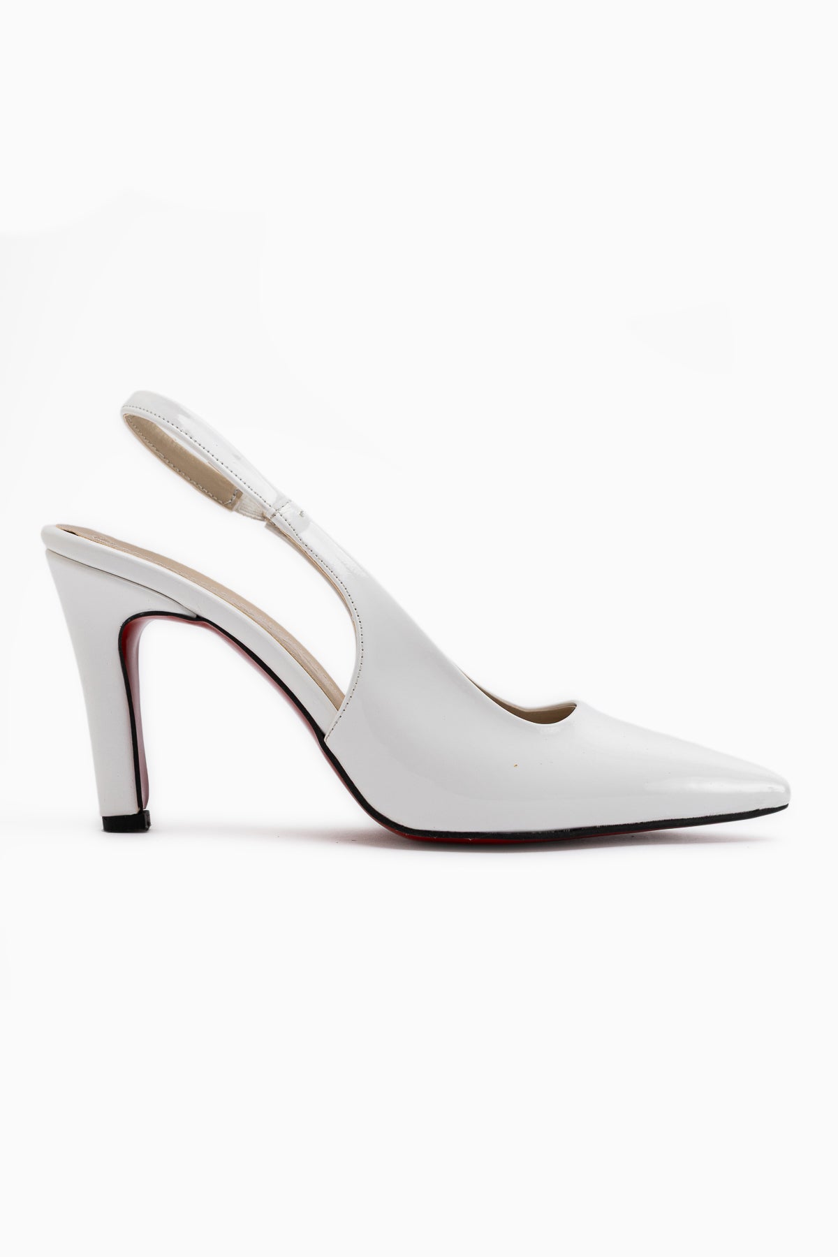 Minal White Patent Pointed Heeled Shoes