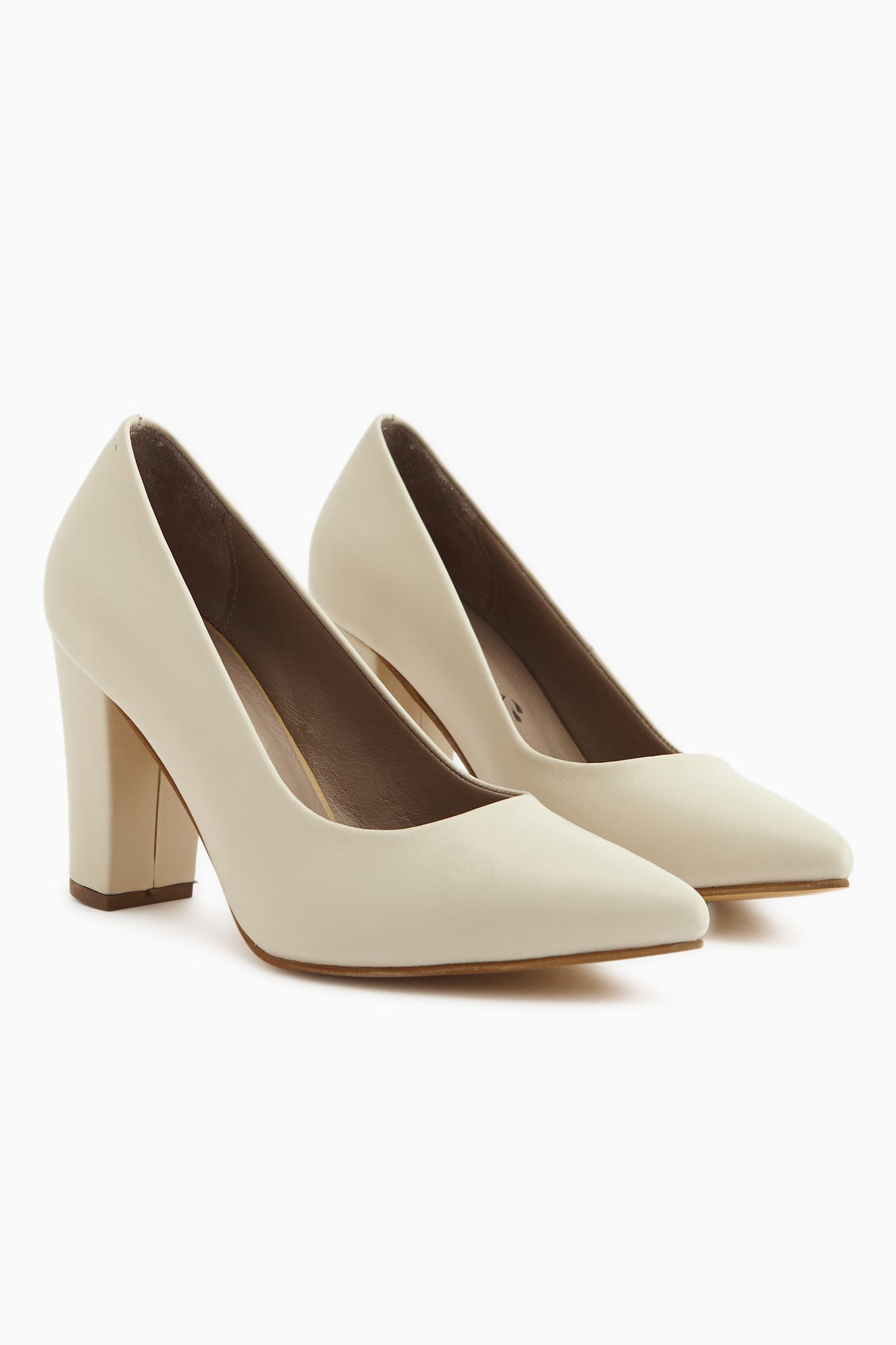 Emily Genuine Leather Beige Thick Heeled Women’s Shoes